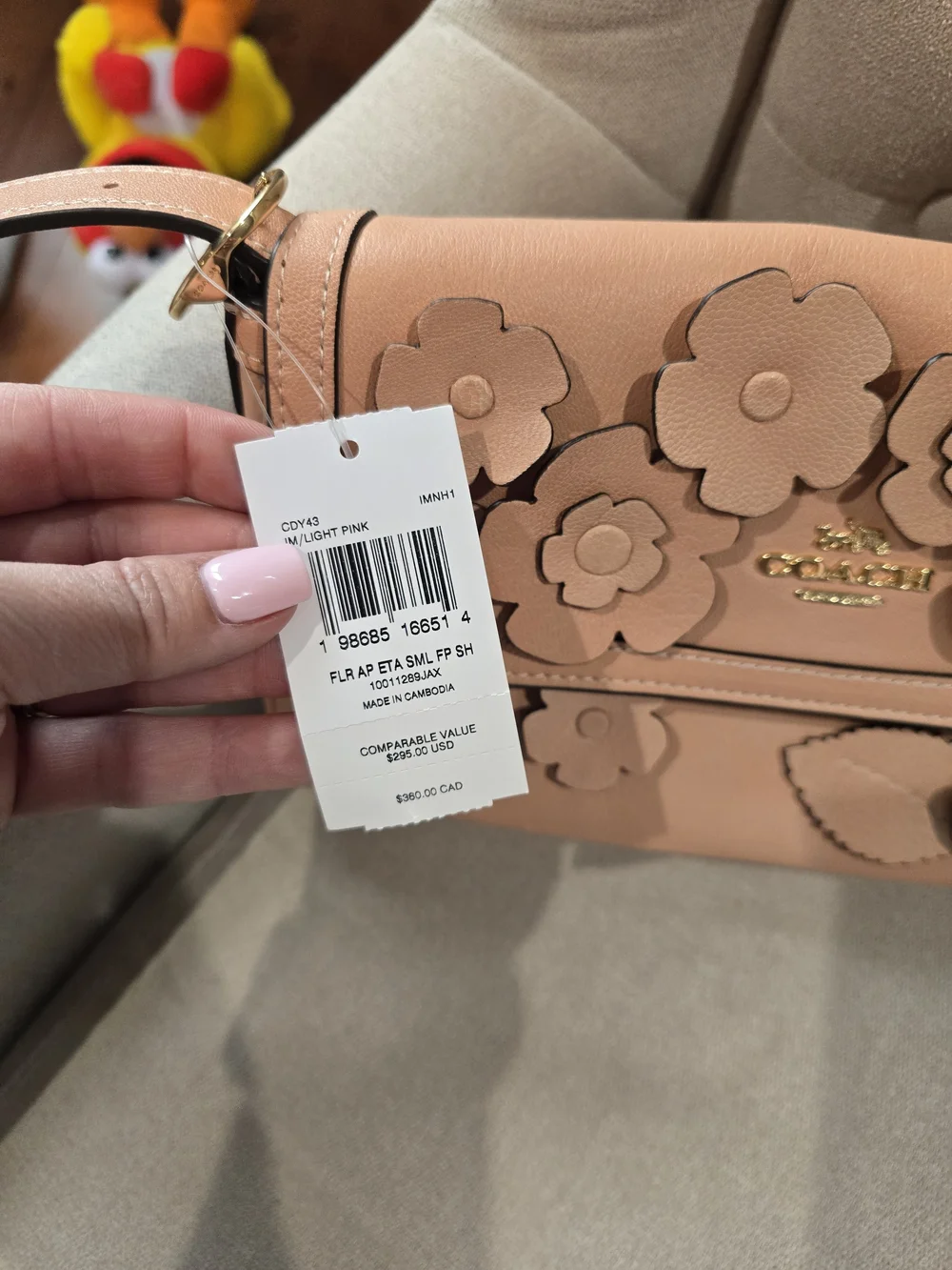 Coach Blush Pink Floral Appliqué Leather Shoulder Bag - Picture 4 of 4